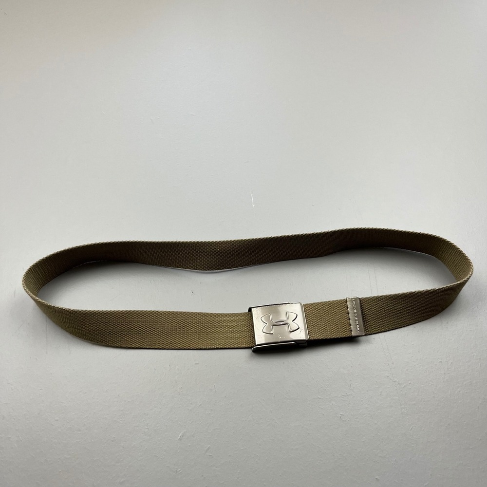 Under Armour Webbed Belt Mens One Size Tan Khaki Canvas Logo Buckle Golf